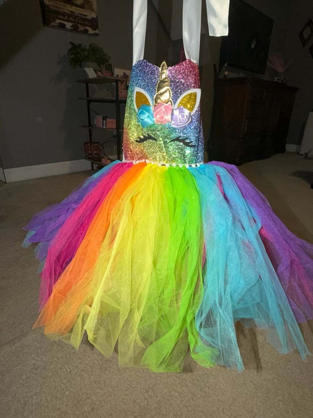 Handmade Girls Rainbow Unicorn Sequin Tulle Tutu Dress